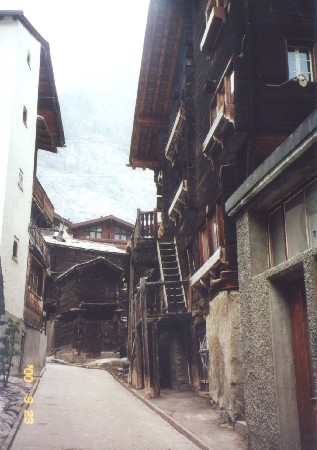 old zermatt houses on cobblestone streets