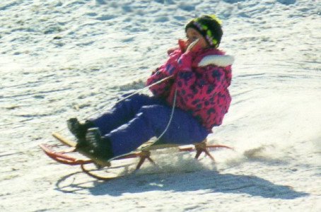 elaine speeding down the hill