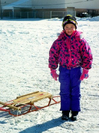 elaine posing w/radio flyer