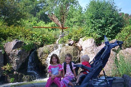 all three kids at waterfall garden