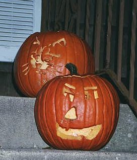 the two finished pumpkins