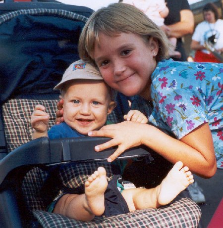 grace and kane on first day of school - fall 2001